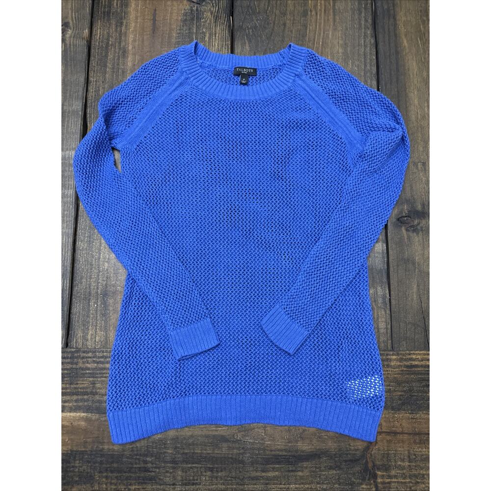 Talbots Womens petite Blue Open Knit Sweater Long Sleeve Pullover‎ Timeless